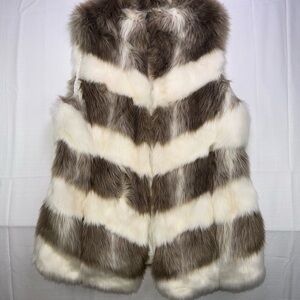 White House Black Market Faux Fur Chevron Vest in Brown and Cream